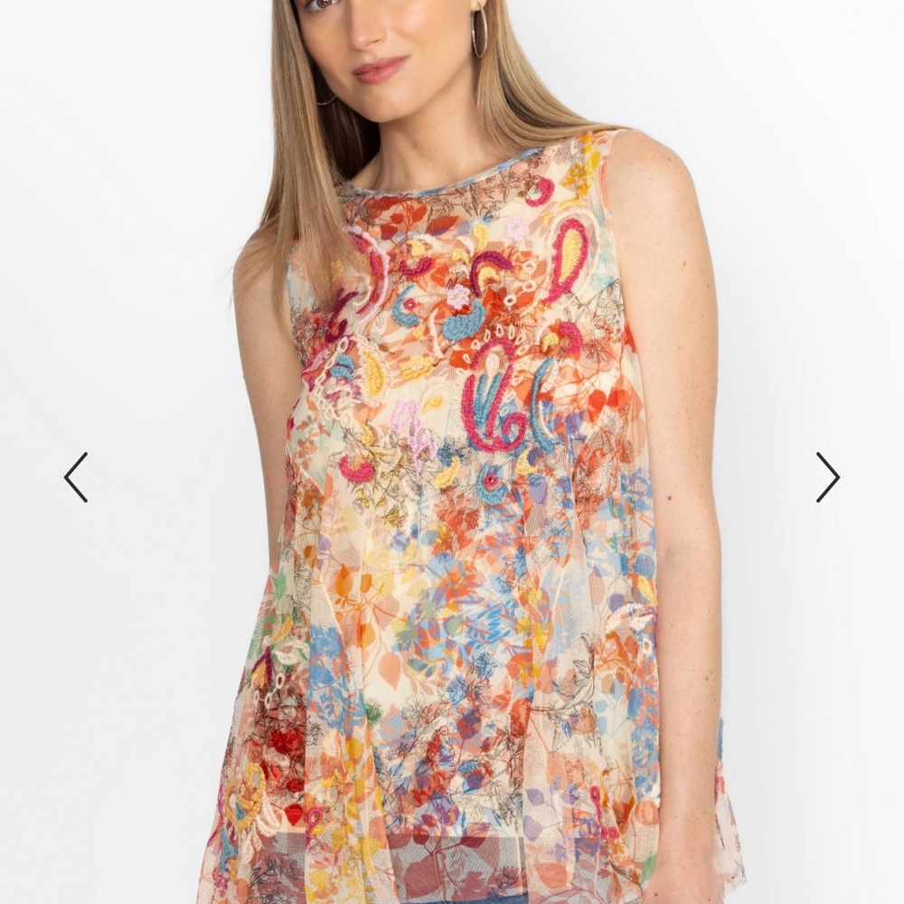 JOHNNY WAS mazzy flared tank (slip)
NWT
in leafy (size L )